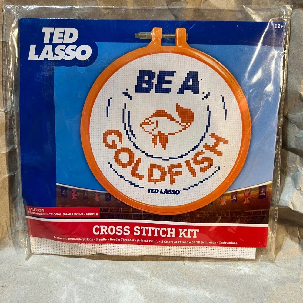 Ted Lasso Be A Goldfish Cross Stitch Kit Orange Blue DIY Embroidery Craft NEW